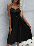 Slim Buttons Decorative Spaghetti Strap Linen Dresses Shopvhs.com