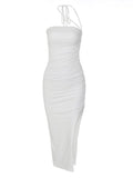 Slim Fit Backless Split Pleated Strapless Dress Shopvhs.com