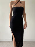 Slim Fit Backless Split Pleated Strapless Dress Shopvhs.com