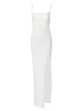 Slim Fit Open Back Side Slit Suspender Dress Shopvhs.com