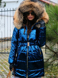 Slim Glossy Faux Fur Collar Hooded Solid Color Coat Shopvhs.com