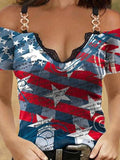 Slim Print Short-sleeved Suspender V-neck T-shirt Shopvhs.com