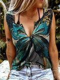 Slim-fit Butterfly Print V-neck Top Shopvhs.com