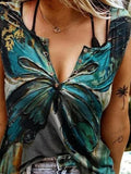 Slim-fit Butterfly Print V-neck Top Shopvhs.com