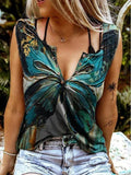 Slim-fit Butterfly Print V-neck Top Shopvhs.com