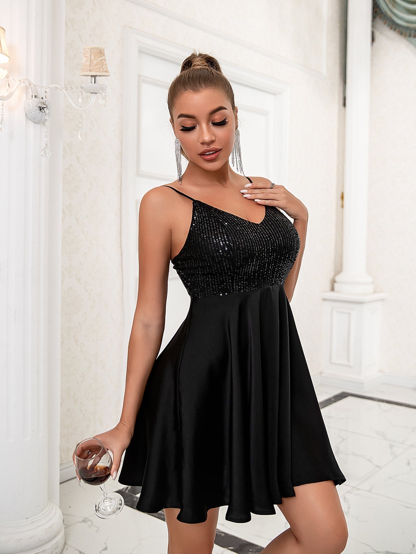 Sling Dress V Neck Little Black Dress Shopvhs.com
