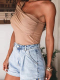 Sloping Shoulder Tube Top Sleeveless T-Shirt Shopvhs.com