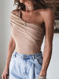 Sloping Shoulder Tube Top Sleeveless T-Shirt Shopvhs.com