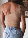 Sloping Shoulder Tube Top Sleeveless T-Shirt Shopvhs.com