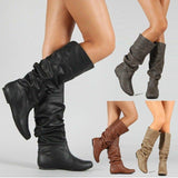 Slouch Leather Mid-Calf Flat Boots Shopvhs.com