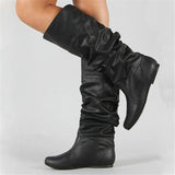 Slouch Leather Mid-Calf Flat Boots Shopvhs.com