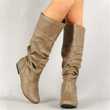 Slouch Leather Mid-Calf Flat Boots
