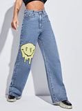 Smiley Face All-match Loose Denim Trousers Shopvhs.com