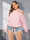 Solid Color Bow Long Sleeve Cross Shoulder T-Shirt Shopvhs.com