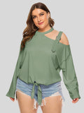 Solid Color Bow Long Sleeve Cross Shoulder T-Shirt Shopvhs.com