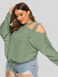 Solid Color Bow Long Sleeve Cross Shoulder T-Shirt Shopvhs.com