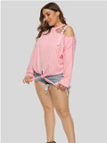 Solid Color Bow Long Sleeve Cross Shoulder T-Shirt Shopvhs.com