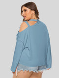 Solid Color Bow Long Sleeve Cross Shoulder T-Shirt Shopvhs.com