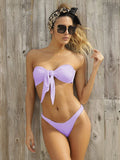 Solid Color Bow Neck Bikini Swimsuit Shopvhs.com