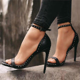 Solid Color Buckle-Fastening Ankle Strap Peep Toe High Heels Shopvhs.com