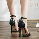 Solid Color Buckle-Fastening Ankle Strap Peep Toe High Heels Shopvhs.com