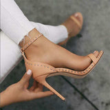 Solid Color Buckle-Fastening Ankle Strap Peep Toe High Heels Shopvhs.com