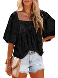 Solid Color Irregular Mid Sleeve Ladies Loose Casual Puff Sleeve Top Shopvhs.com
