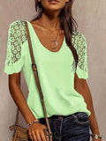 Solid Color Lace Stitching T-shirt Shopvhs.com