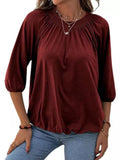 Solid Color Loose Crew Neck Mid Sleeve T-Shirt Shopvhs.com