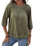 Solid Color Loose Crew Neck Mid Sleeve T-Shirt Shopvhs.com