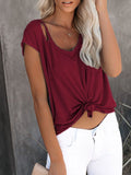 Solid Color Round Neck Pullover Loose Ripped Top T-shirt Shopvhs.com