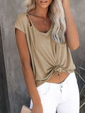 Solid Color Round Neck Pullover Loose Ripped Top T-shirt Shopvhs.com