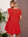Solid Color Round Neck Short Sleeves Dress Shopvhs.com