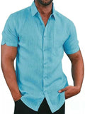 Solid Color Short Sleeve Button Men's Linen Shirt Shopvhs.com