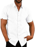 Solid Color Short Sleeve Button Men's Linen Shirt Shopvhs.com