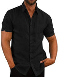 Solid Color Short Sleeve Button Men's Linen Shirt Shopvhs.com