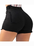Solid Color Slim-Fit Pocket Raw Edge Denim Shorts Shopvhs.com