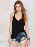 Solid Color Top Open Back V-Neck Slim Camisole Shopvhs.com