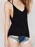 Solid Color Top Open Back V-Neck Slim Camisole Shopvhs.com