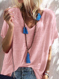 Solid Color V-neck Loose Short Sleeve T-shirt Shopvhs.com