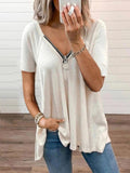 Solid Color V-neck Short-sleeved T-shirt Shopvhs.com