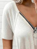 Solid Color V-neck Short-sleeved T-shirt Shopvhs.com