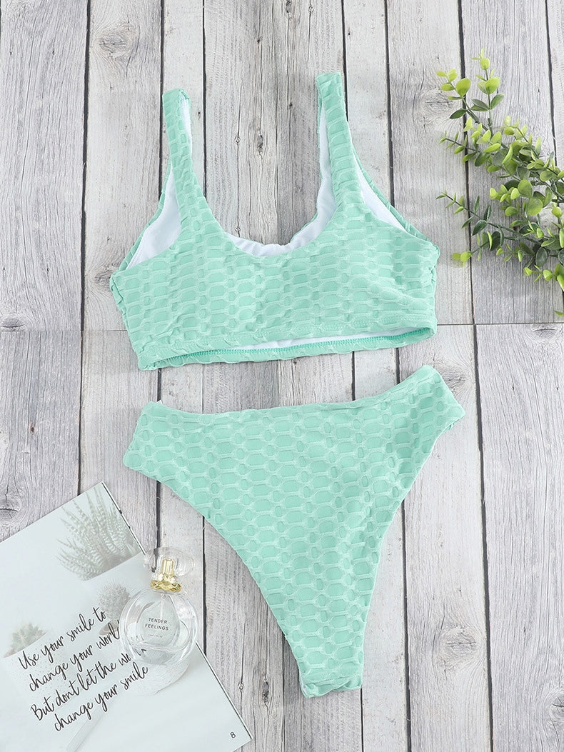 Solid Color Vintage Ribbed Tank Top Beach Split swimsuit Shopvhs.com