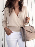 Solid Deep V-Neck Long Sleeve Sweater Shopvhs.com