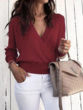 Solid Deep V-Neck Long Sleeve Sweater Shopvhs.com