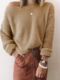 Solid Diagonal Collar Long Sleeve Knitted Sweater Shopvhs.com