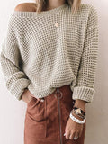 Solid Diagonal Collar Long Sleeve Knitted Sweater Shopvhs.com