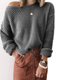 Solid Diagonal Collar Long Sleeve Knitted Sweater Shopvhs.com