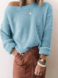 Solid Diagonal Collar Long Sleeve Knitted Sweater Shopvhs.com