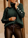 Solid High Collar Button Long Sleeve Sweater Shopvhs.com